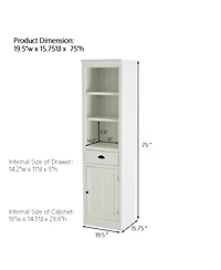Rainsken 195 Narrow Bookshelf 5 Tier Modern Storage with Storage and Cabinet Wooden Organizer Pantry for Hallways Living Room Studio Workspace