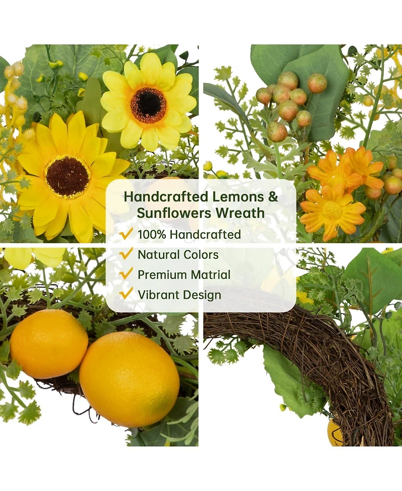 Gnuadz 19.7 " Lemon Sunflower Fern Wreath Silk Decor