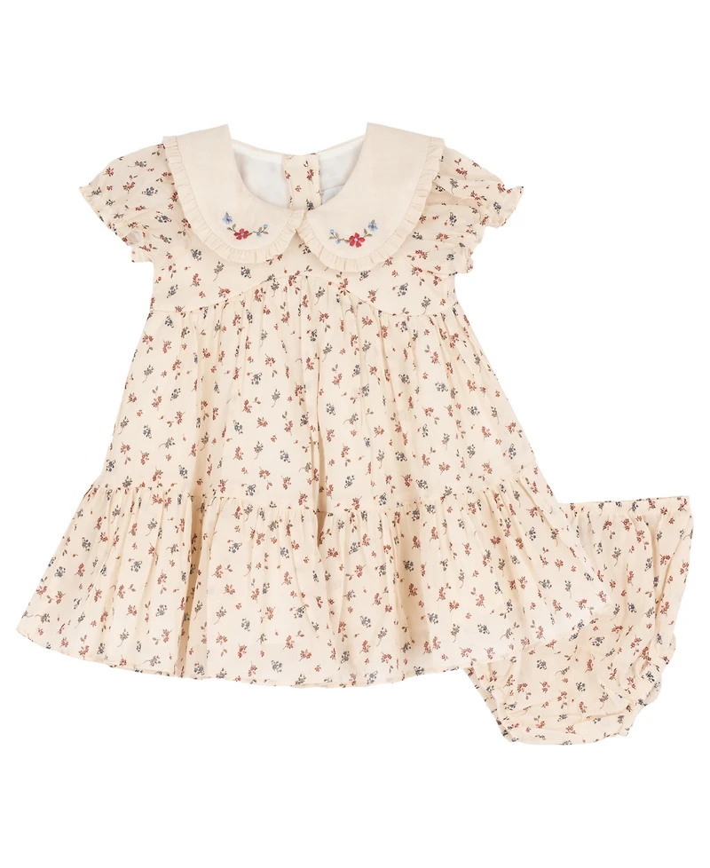 Rare Editions Baby Girls' Printed Ditsy Floral Cotton Voile Dress and Diaper Cover, 2-Piece Set