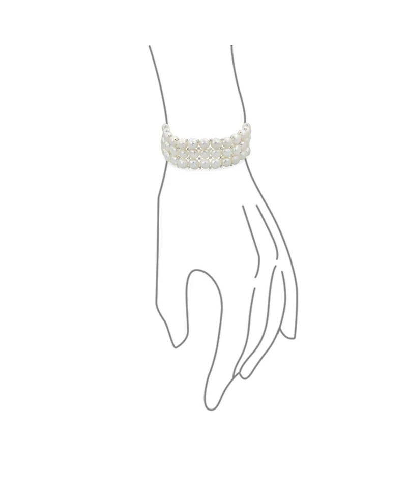 Bling Jewelry Triple Strand Wide White Button Style Freshwater Cultured Pearl Stretch Bracelet