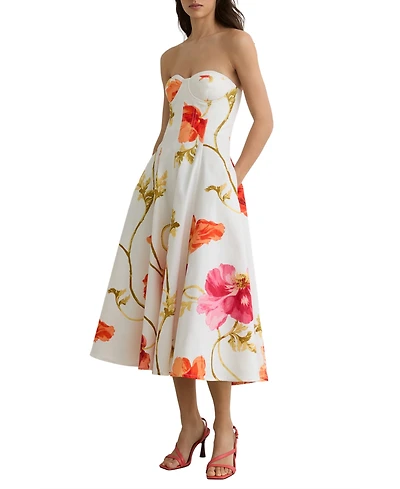 Reiss Women's Cotton Floral Bustier Midi Dress with Stretch