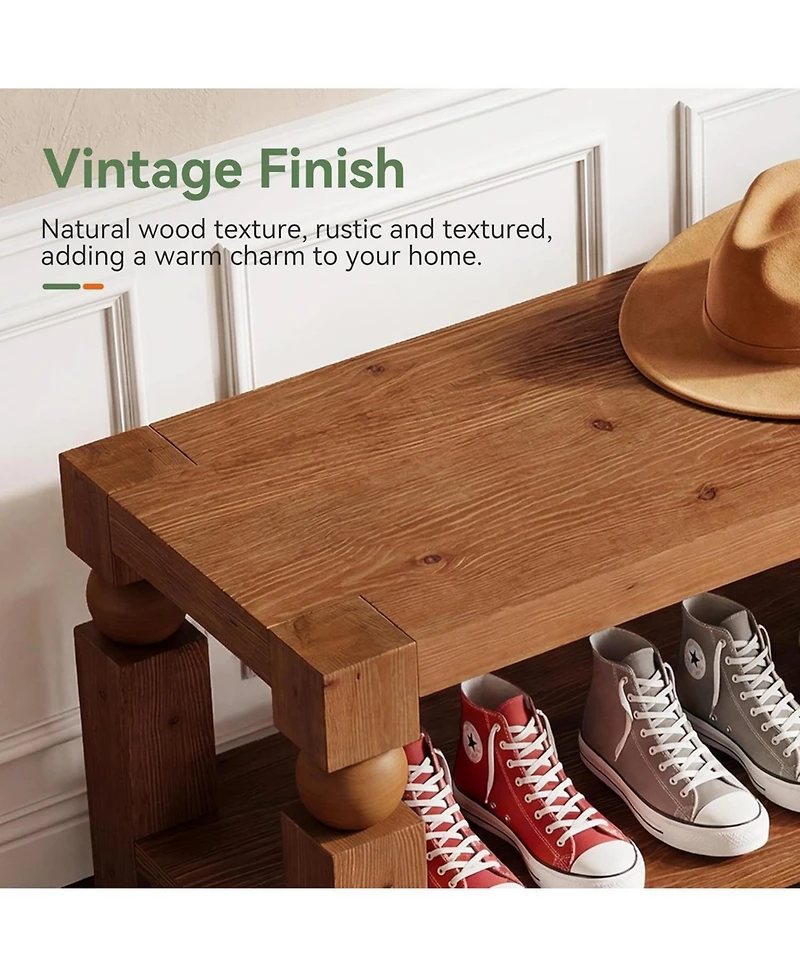 Tribesigns Solid Wood Shoe Bench, 47" Farmhouse Entryway Bench with Shoe Storage, Shoe Organizer Storage Bench, Long Rustic Bench Seating