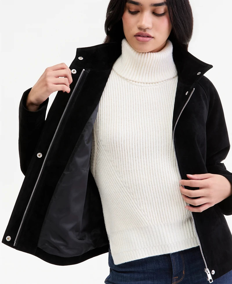 Calvin Klein Women's Petite Suede Zip-Up Jacket, Created for Macy's