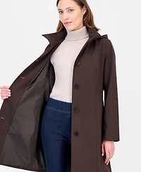 Calvin Klein Women's Hooded Button-Front Knit Collar Coat