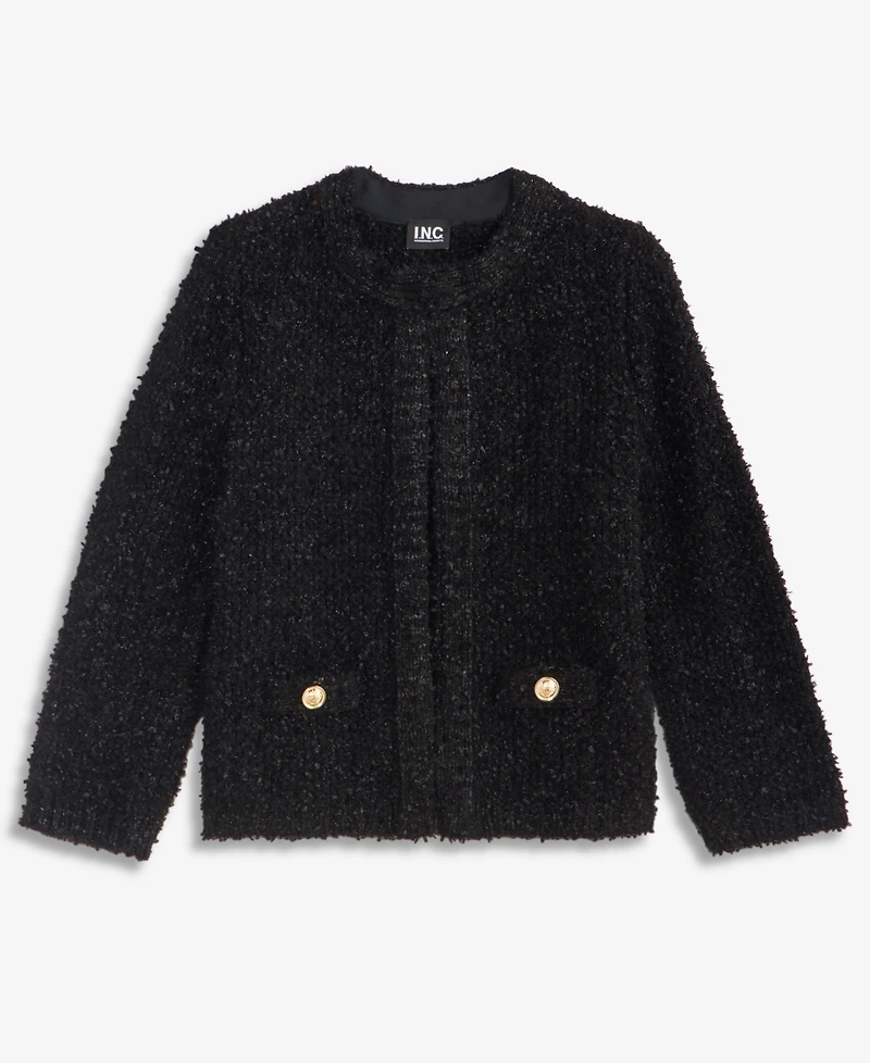 I.n.c. International Concepts Women's Petite Eyelash-Knit Gold-Tone Button Cardigan, Macy's Exclusive