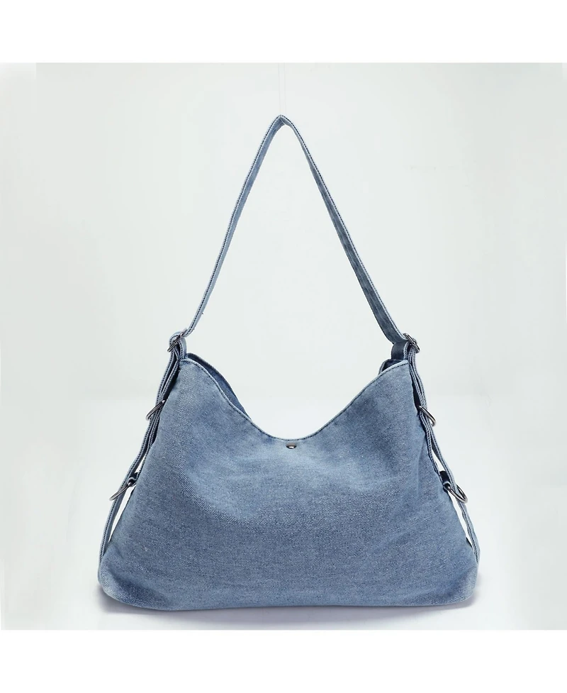 Susu Women's Drift Hobo Bag Slouchy Shoulder Bag Crossbody Purse Casual Washed Denim Handbag with Chain Accent