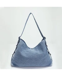 Susu Women's Drift Hobo Bag Slouchy Shoulder Bag Crossbody Purse Casual Washed Denim Handbag with Chain Accent