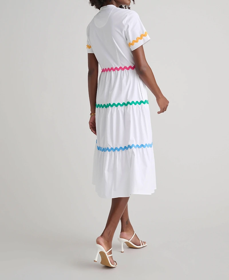 UNTUCKit Women's Stretch Cotton Ric Rac Tiered Justine Dress