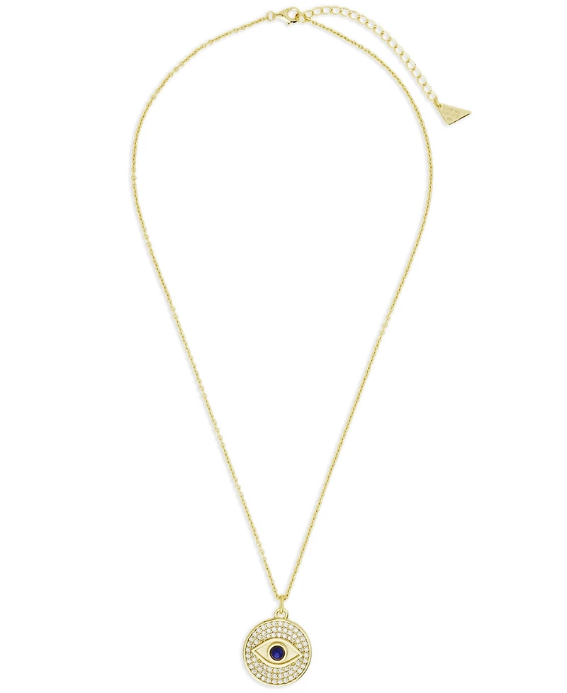Sterling Forever Rhodium-Plated Brass Pave Cubic Zirconia Evil Eye Pendant Necklace