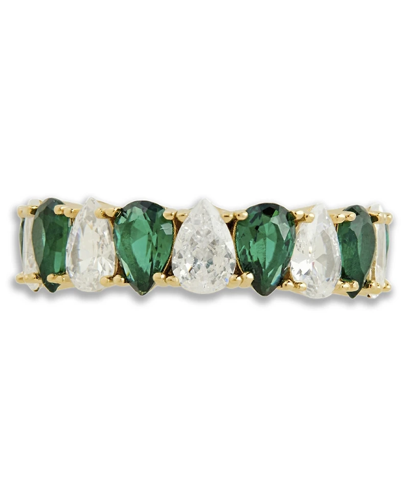 Sterling Forever Silver Pear Cut Emerald Cubic Zirconia Celebration Band Ring