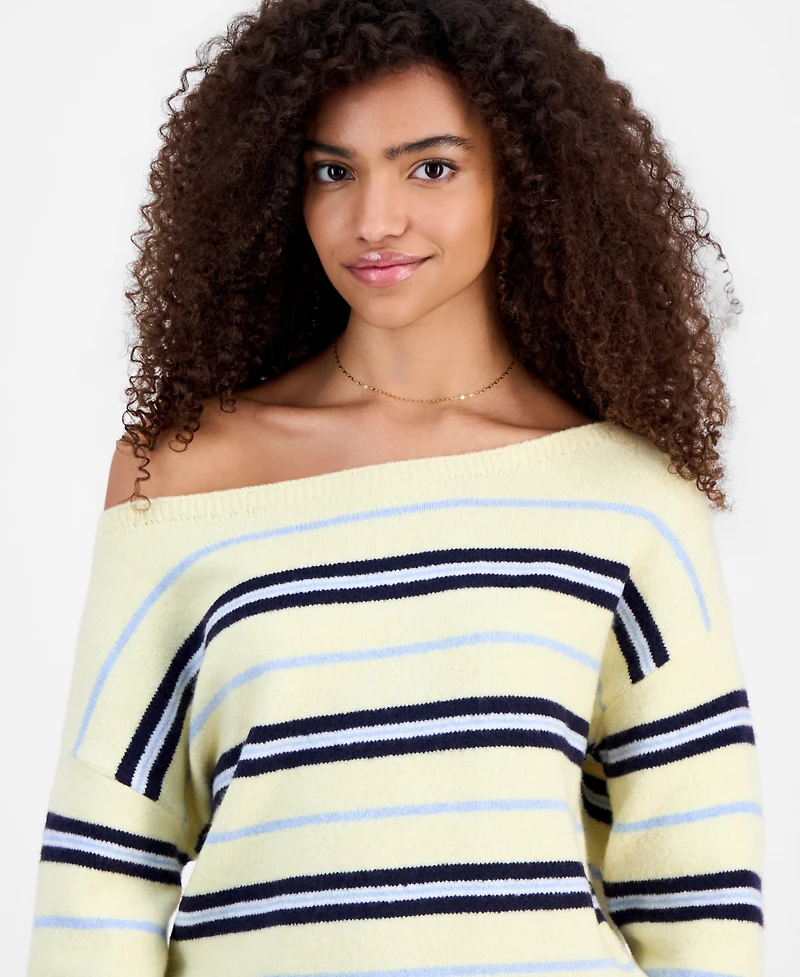 Madden Girl Juniors' Slouchy Off-The-Shoulder Striped Sweater
