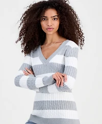 Madden Girl Juniors' Longline V-Neck Cable-Knit Sweater