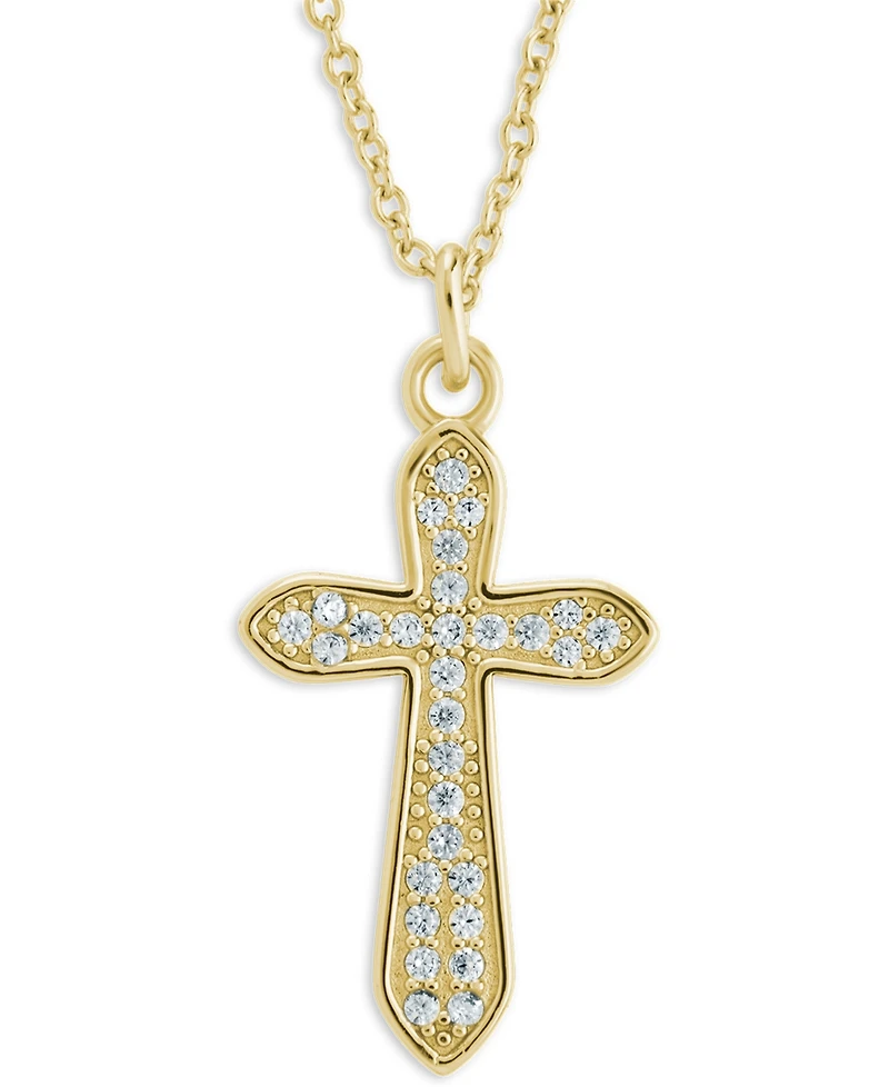 Sterling Forever Rhodium-Plated Brass Pave Cubic Zirconia Cross Pendant Necklace