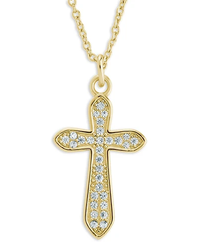 Sterling Forever Rhodium-Plated Brass Pave Cubic Zirconia Cross Pendant Necklace