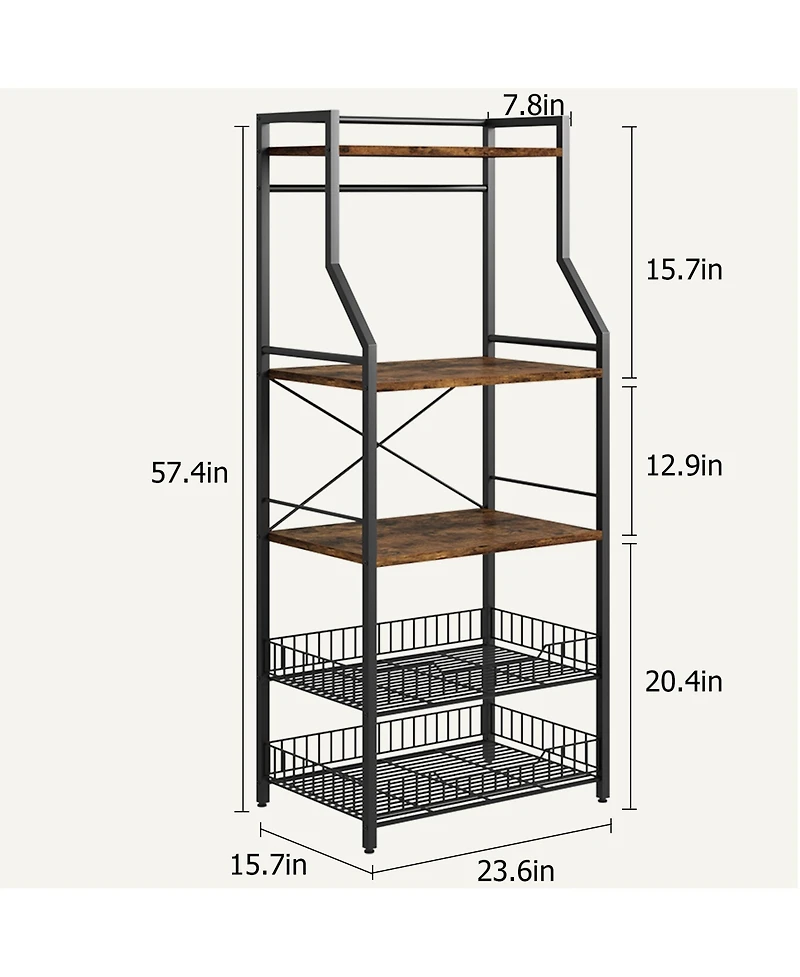 gaomon kitchen baking rack, microwave rack with 2 large metal wire baskets, coffee bar, 5-tier multifunctional storage 8 hooks