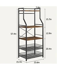 gaomon kitchen baking rack, microwave rack with 2 large metal wire baskets, coffee bar, 5-tier multifunctional storage 8 hooks