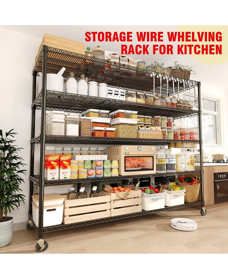 gaomon 60-Inch-Wide 4-Tier Storage Rack With Casters, 2,640-Pound Weight Capacity, Adjustable Metal Wire Shelves