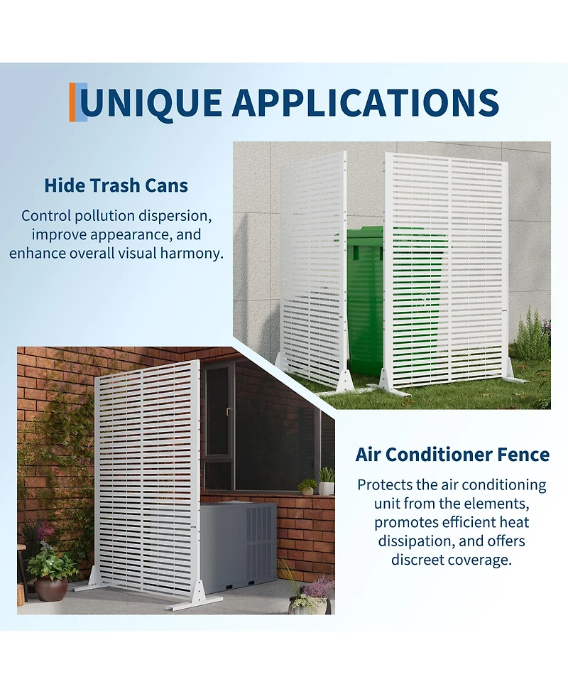 6x4FT Outdoor Metal Privacy Screen, Louvered Decorative Privacy Fence, Steel Garden Partition with Hooks and Ground Anchors