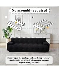 Clihome 87.4 Inch Tufted 3-Seater Sofa with Square Arms, Soft Chenille Fabric Cloud