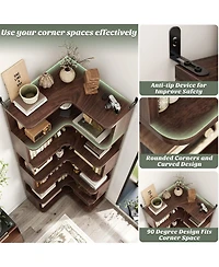 Aheaplus 6-Tier Corner Bookshelf, Space-saving Bookcase Display Storage Shelf