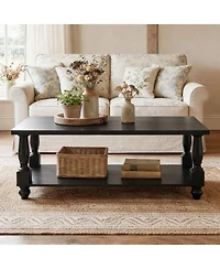 Aheaplus Farmhouse Coffee Table with Solid Turned Legs, 2-Tier Living Room Center Table with Storage