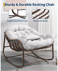 gaomon Outdoor Oversized Wicker Lounge Chair, Papasan Rocking Chair for Balcony Backyard Porch Bedroom