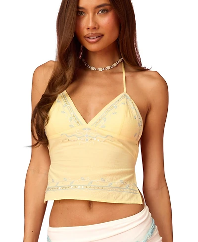 Edikted Women's Barbie Embroidered Linen Look Backless Top