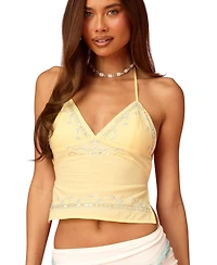 Edikted Women's Barbie Embroidered Linen Look Backless Top