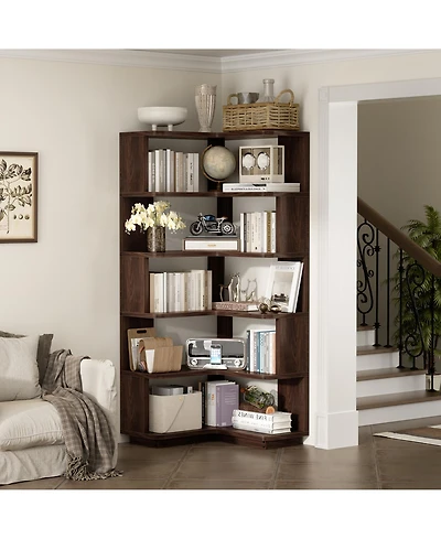 Aheaplus 5-Tier Corner Bookshelf, Space-saving Bookcase Display Storage Shelf