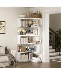 Aheaplus 5-Tier Corner Bookshelf, Space-saving Bookcase Display Storage Shelf