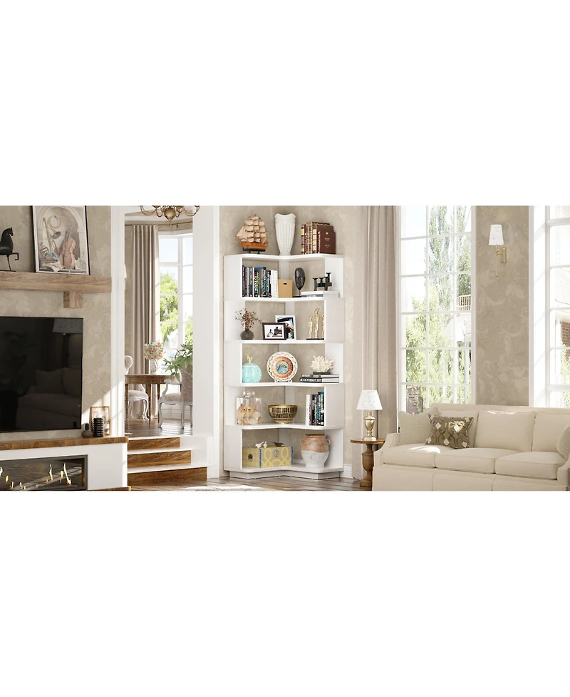 Aheaplus 5-Tier Corner Bookshelf, Space-saving Bookcase Display Storage Shelf