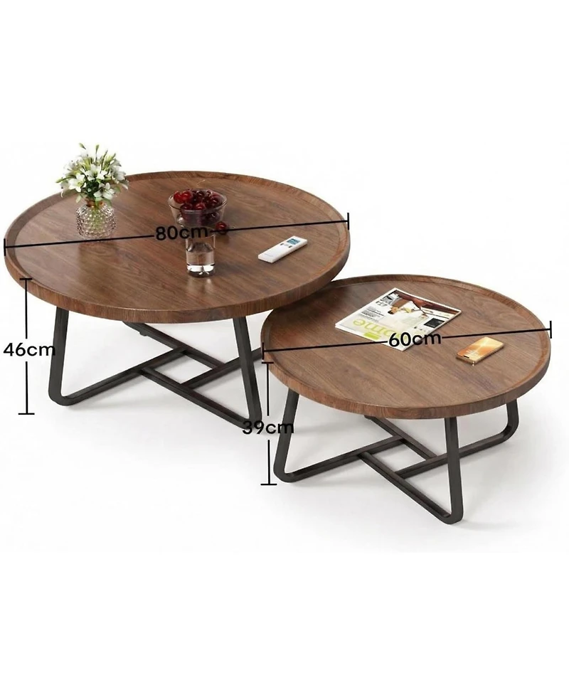 gaomon Modern Coffee Table Set of 2, Wrought Iron Small Round Tables, 80cm+60cm White Combo for Living Room or Office