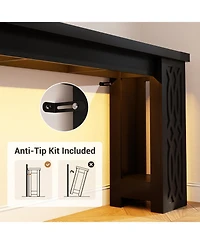 Aheaplus Wooden Console Table Sofa with Charging Station Entryway Led Lights