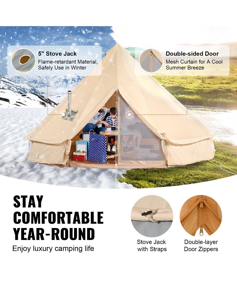 Cozito Canvas Bell Tent, 4 m / 13.12 feet Yurt Tent with Stove Jack and 8 Windows