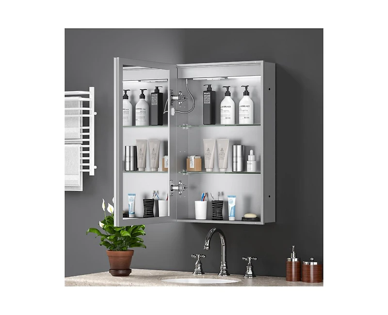 Casainc 20"W x 30"H Led Lighted Medicine Cabinet with Mirror, Anti-Fog Bathroom Mirror Cabinet