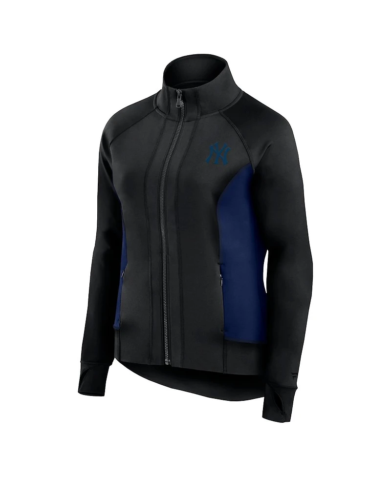 Fanatics Women's Black New York Yankees Studio Fitted Full-Zip Gym Track Jacket