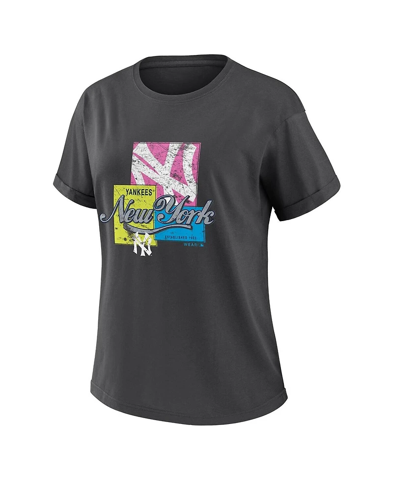 Wear by Erin Andrews Women's Charcoal New York Yankees Domestic Box Color Boyfriend T-Shirt