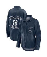Wear by Erin Andrews Women's Denim New York Yankees Washed Oversized Full-Snap Shacket