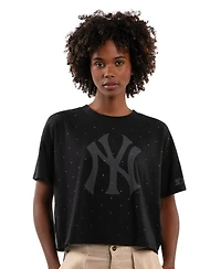 Starter Women's New York Yankees Rhinestone Sprinkle Boxy Cropped T-Shirt