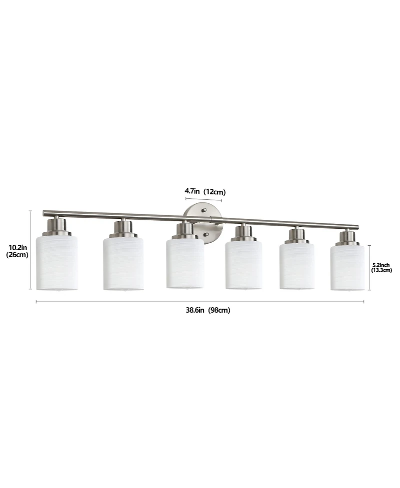 Busdays 39 Inch Modern 6 Light Vanity Wall Sconce Brushed with Frosted Glass Shades for Bathroom or Hallway Lighting No Bulbs