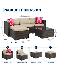 homfan Outdoor Patio Furniture Set with Modular Wicker Sectional Washable Cushions and Glass Top Table