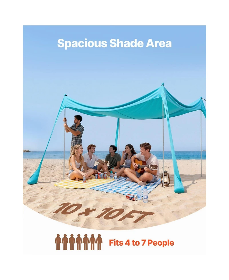 Cozito Beach Tent Sun Shelter 10 x 10 feet with Sandbags and Stability Poles