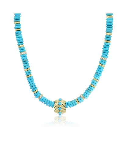 The Lovery Turquoise Bead Rondel Necklace 18K Gold Plated Over Brass