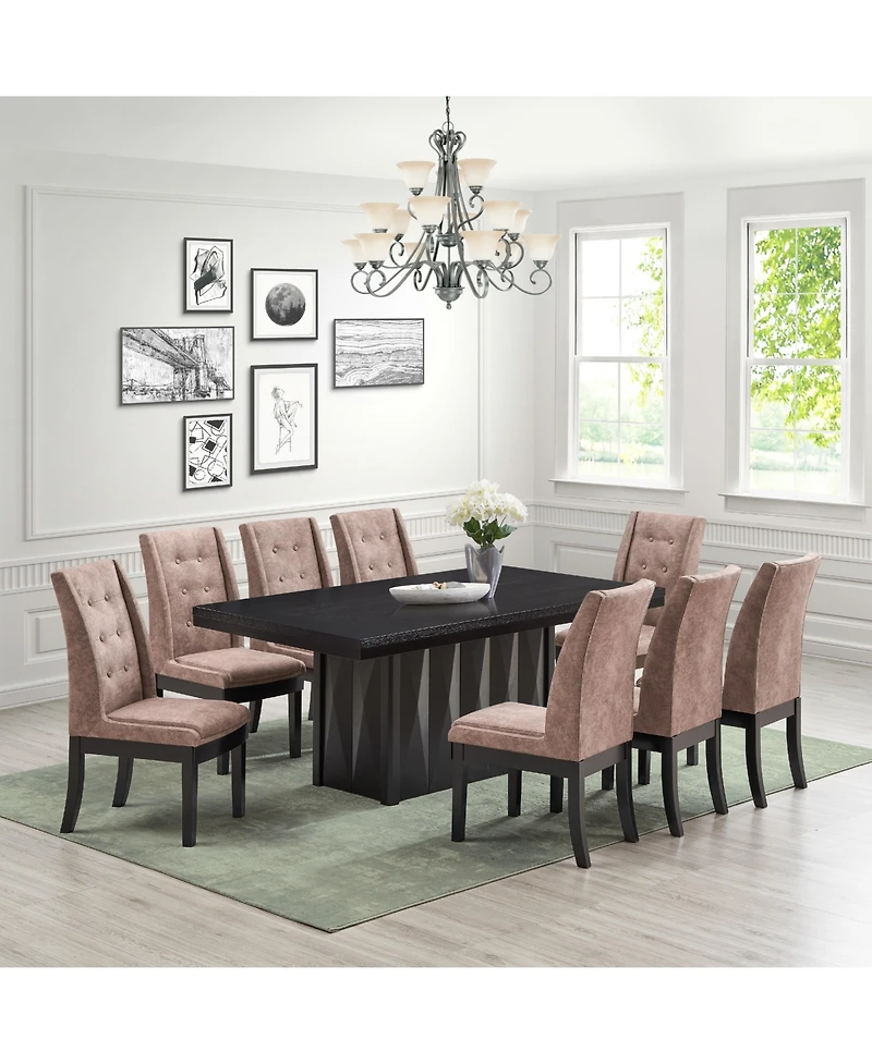 Kings Brand Furniture Set of 2 Tufted Parsons Dining Chairs Faux Leather Upholstery, Cappuccino Wood Legs