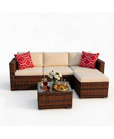 gaomon 5-Piece Patio Conversation Set with Glass Storage Table