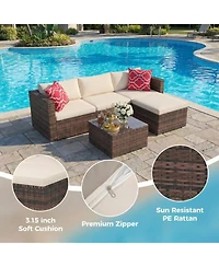 gaomon 5-Piece Patio Conversation Set with Glass Storage Table