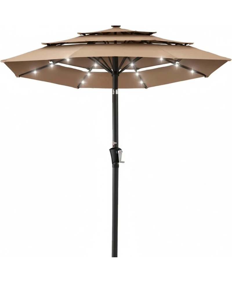 Yiortwo 9.5 Feet Solar Patio Umbrella with Led Lights Tilt Crank UV50+ Outdoor