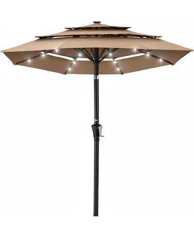 Yiortwo 9.5 Feet Solar Patio Umbrella with Led Lights Tilt Crank UV50+ Outdoor