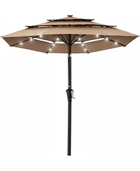 Yiortwo 9.5 Feet Solar Patio Umbrella with Led Lights Tilt Crank UV50+ Outdoor