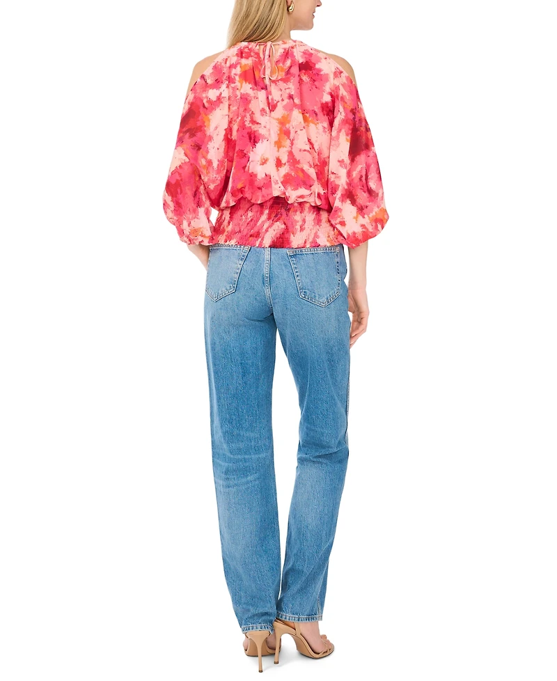 Sam & Jess Women's Cold-Shoulder Smocked-Waist Blouse